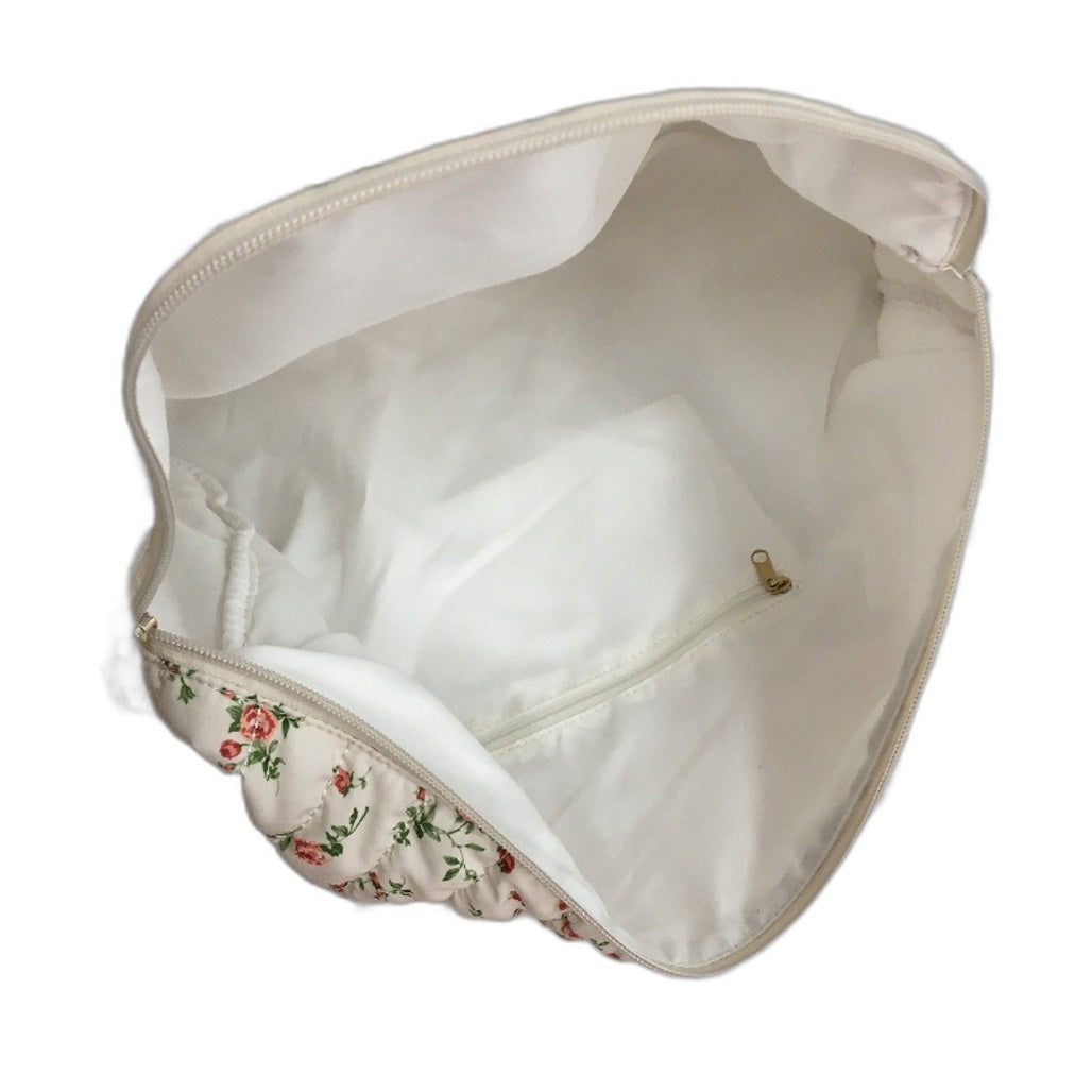 Quilted Cloth White Rose Pattern Gingham Detail Weekender Bag 44x17x26cm NEW