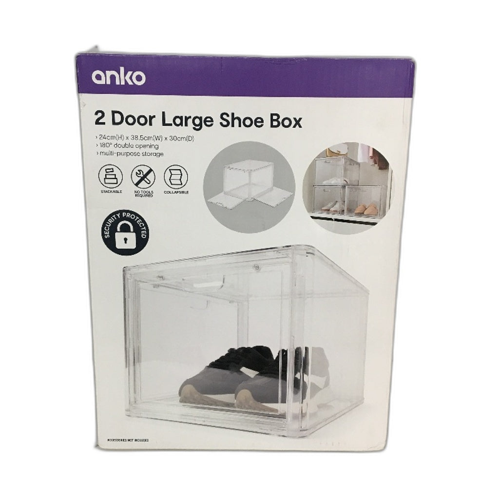 1 Piece Two Door Clear Acrylic Shoe Box Stackable Storage Organiser NEW