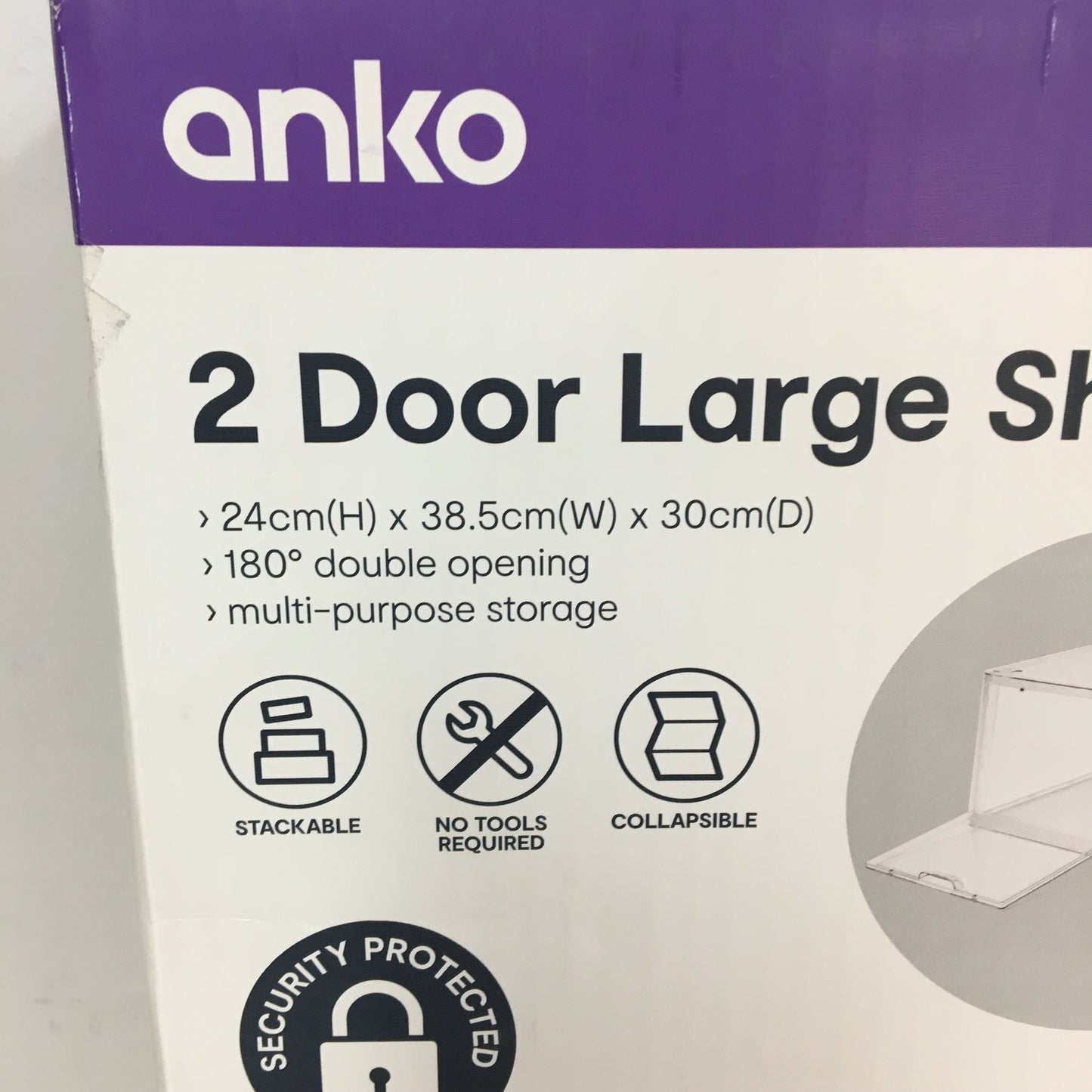 1 Piece Two Door Clear Acrylic Shoe Box Stackable Storage Organiser NEW