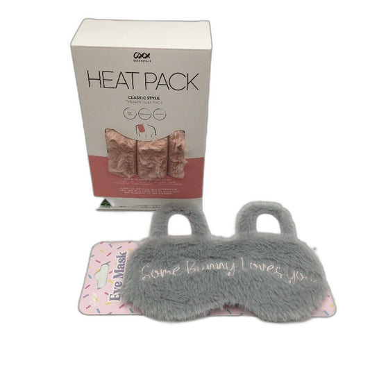OXX Bodycare 2pk Bunny Eye Mask and Classic Style Pink Heat Pack Bundle NEW