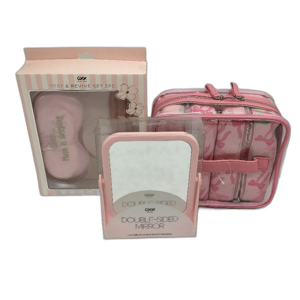 OXX 3 Pack Rest & Revive Set, Double Sided Mirror and 3pc Makeup Bags Bundle NEW