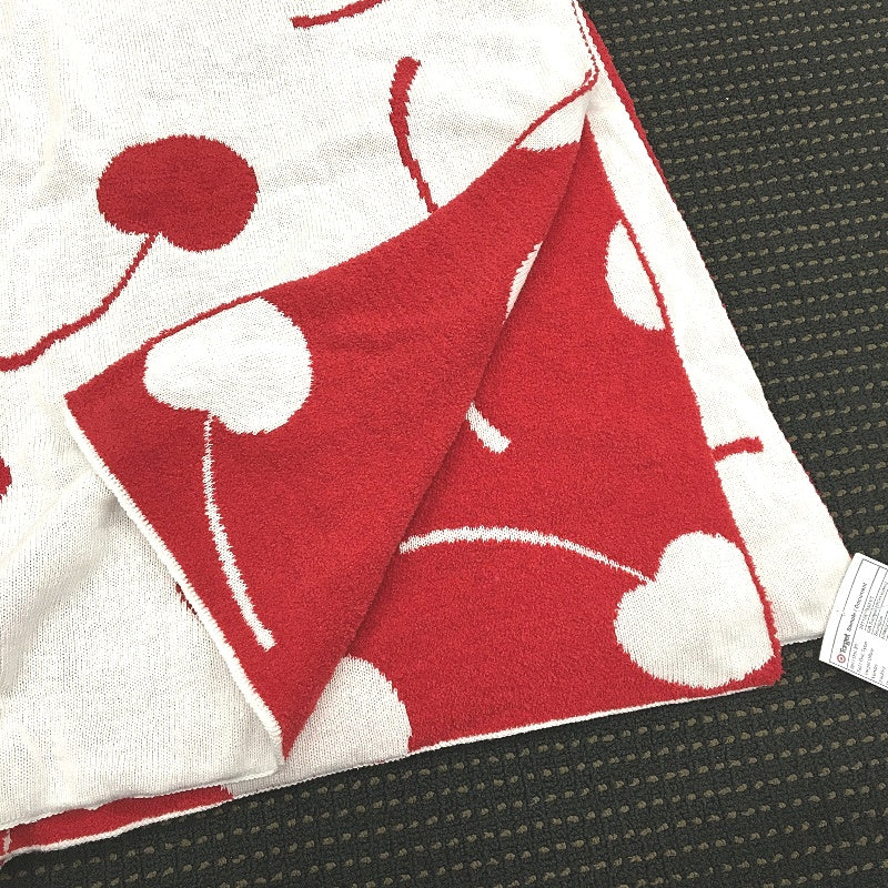 Target Jacquard Cherry Knit Pink Red Reversable Throw Blanket 127x152cm NEW