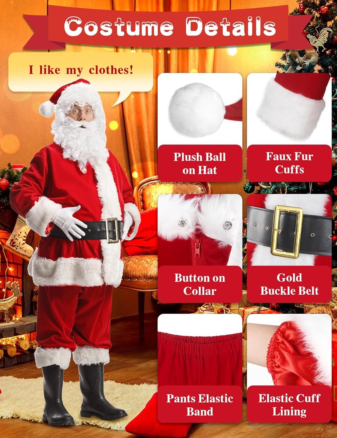 Boveco Deluxe Santa Claus Costume Men Large 11 Pc Velvet Outfit Online Australia