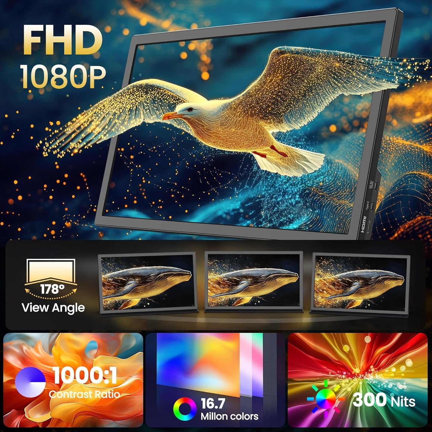 FANGOR 15.6 Inch Portable Monitor 1080P FHD USB-C HDMI for Gaming Online AU