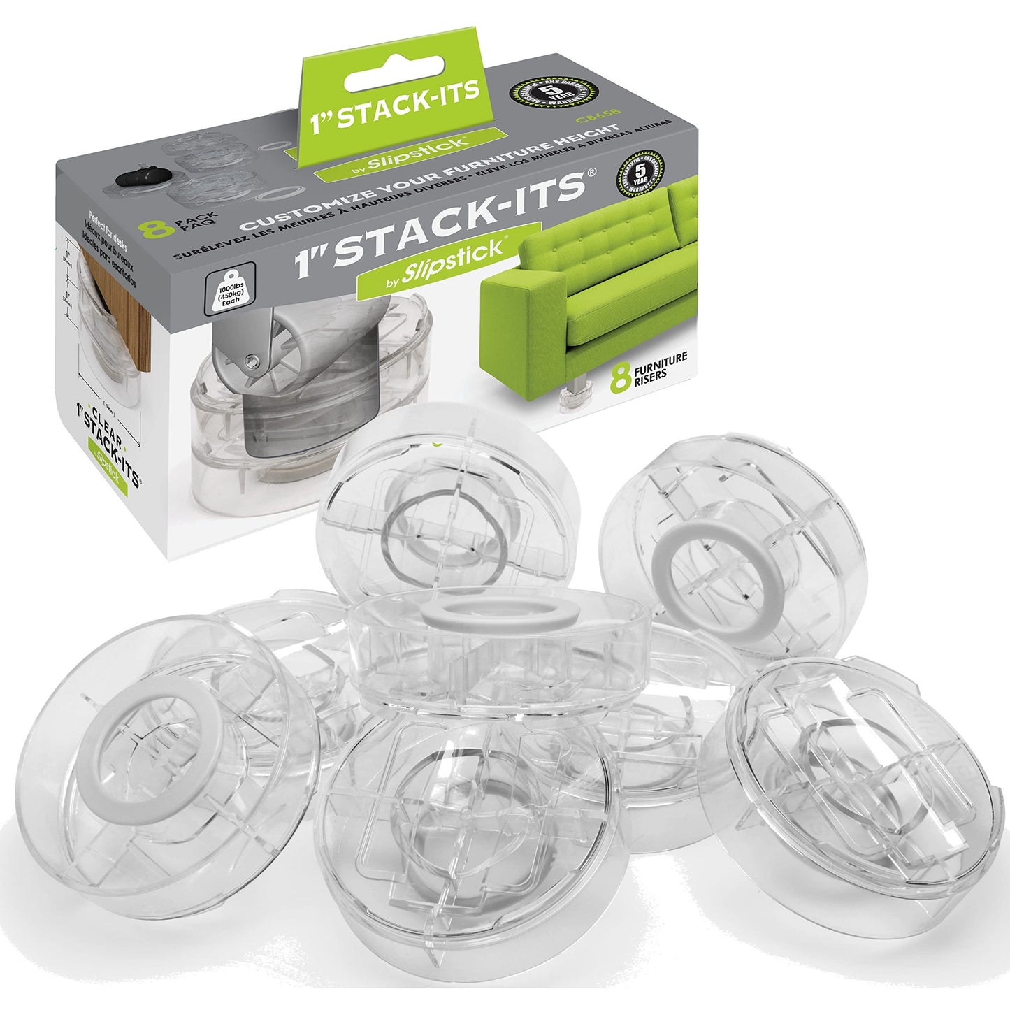 Slipstick Clear Adjustable Bed Risers Set of 8 for Height Lifts Online Australia