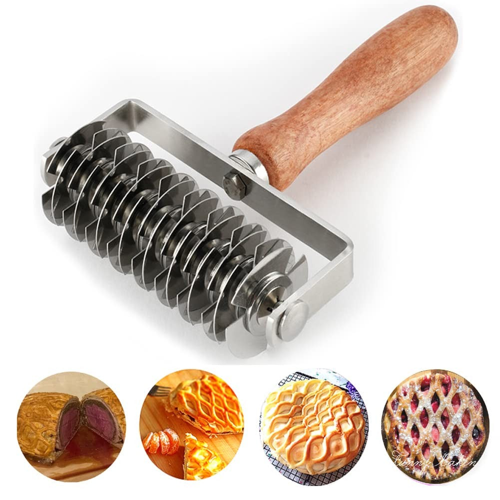 AMPSEVEN Stainless Steel Pastry Lattice Roller Cutter for Pie and Pizza...