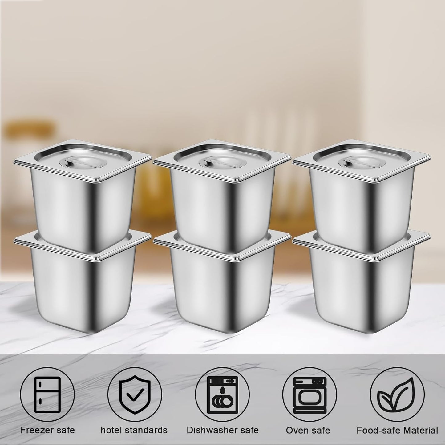 OGMBI 6 Pack Stainless Steel Hotel Pans with Lids for Catering Online Australia