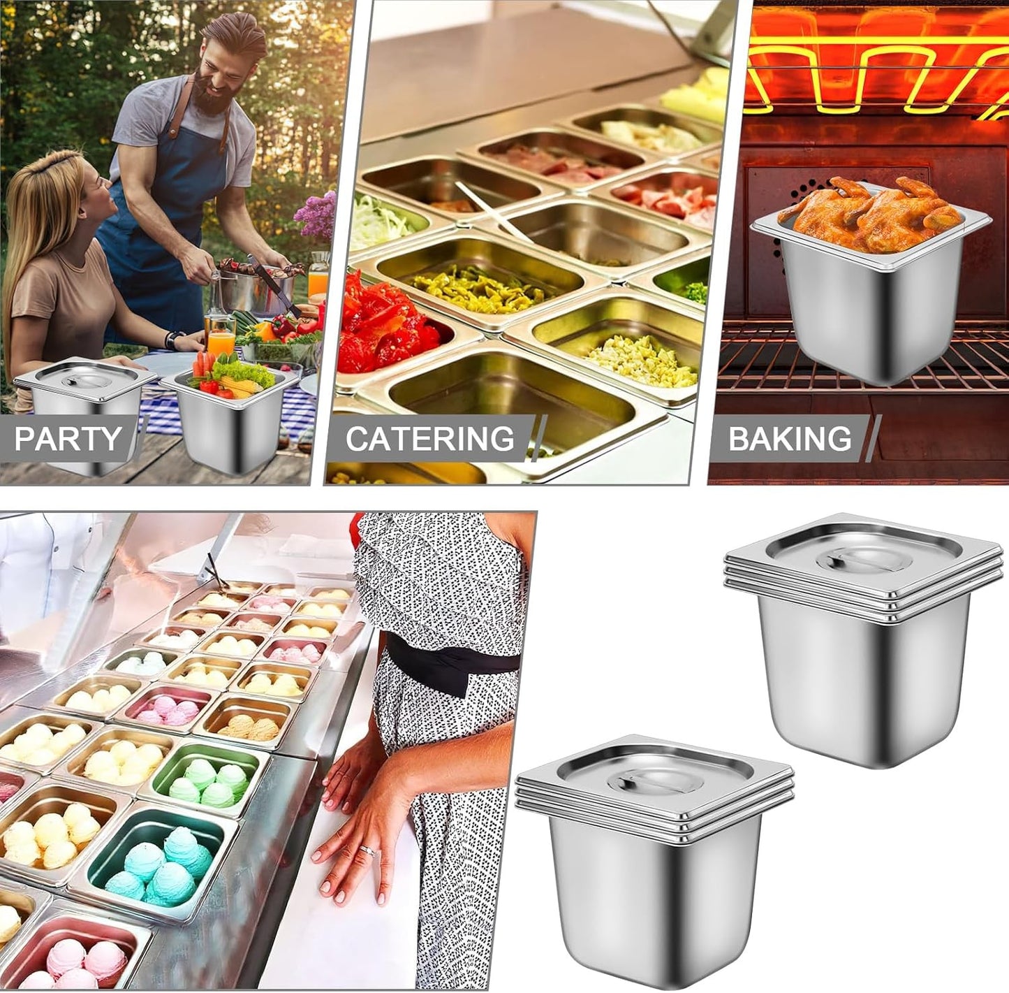 OGMBI 6 Pack Stainless Steel Hotel Pans with Lids for Catering Online Australia