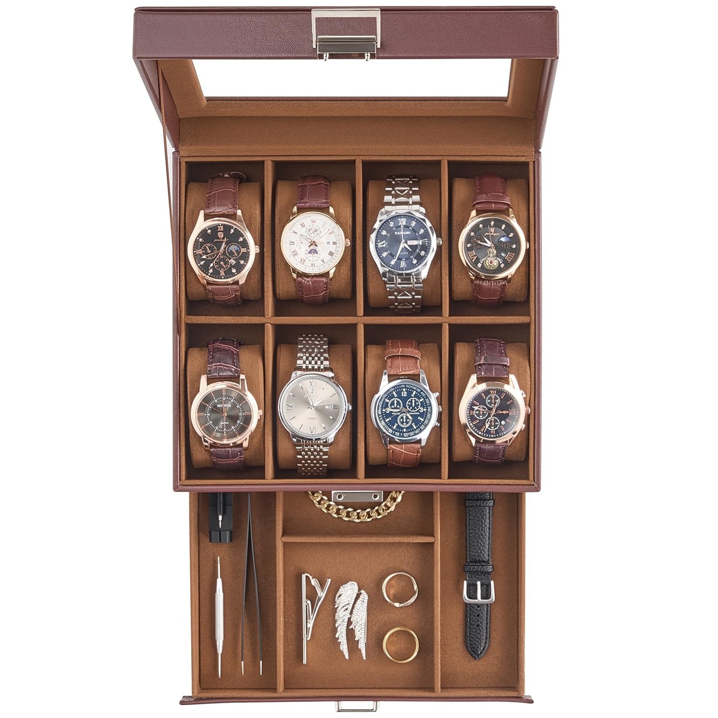 ProCase 8 Slot Men's Watch Box Organizer with Glass Lid - Premium Storage AU