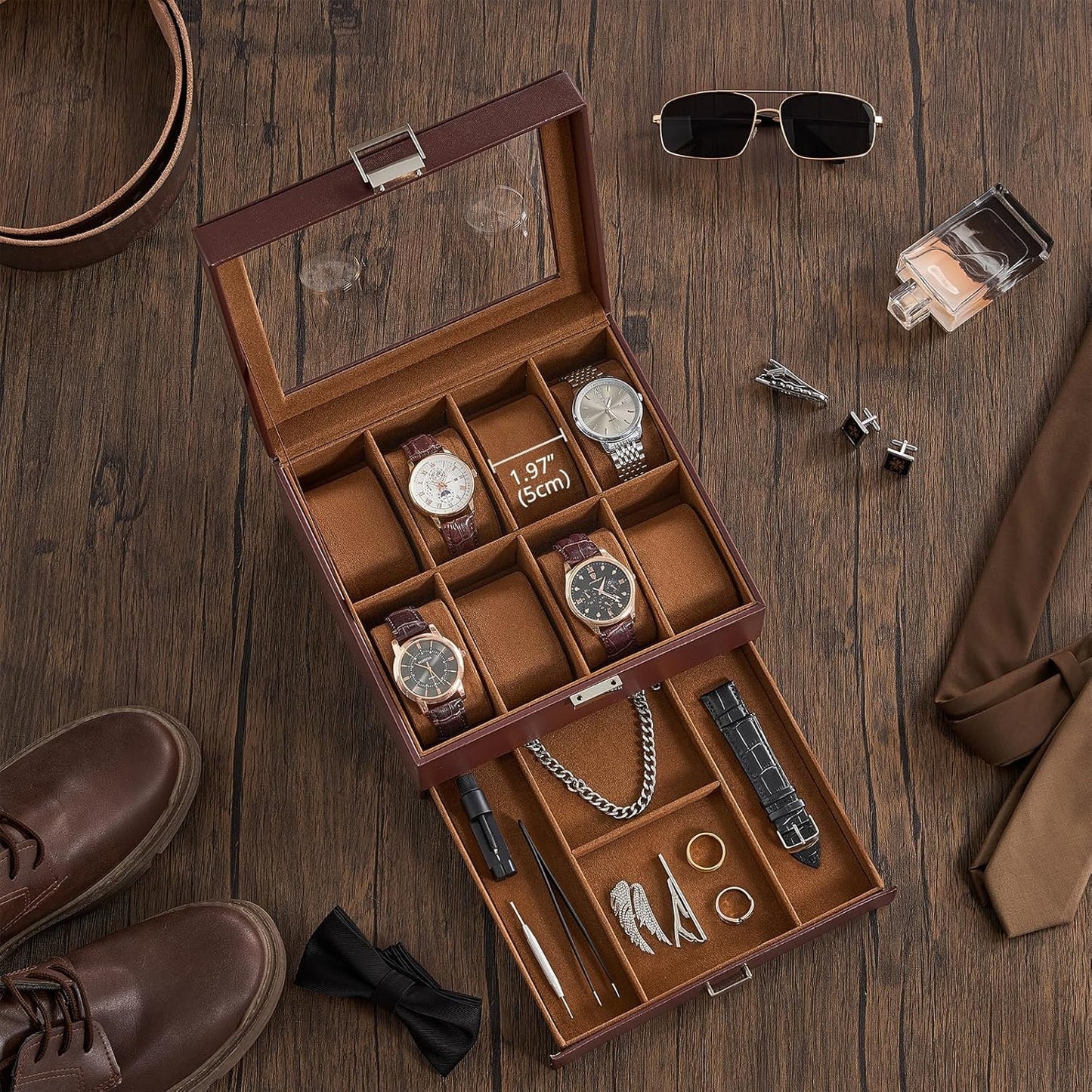 ProCase 8 Slot Men's Watch Box Organizer with Glass Lid - Premium Storage AU