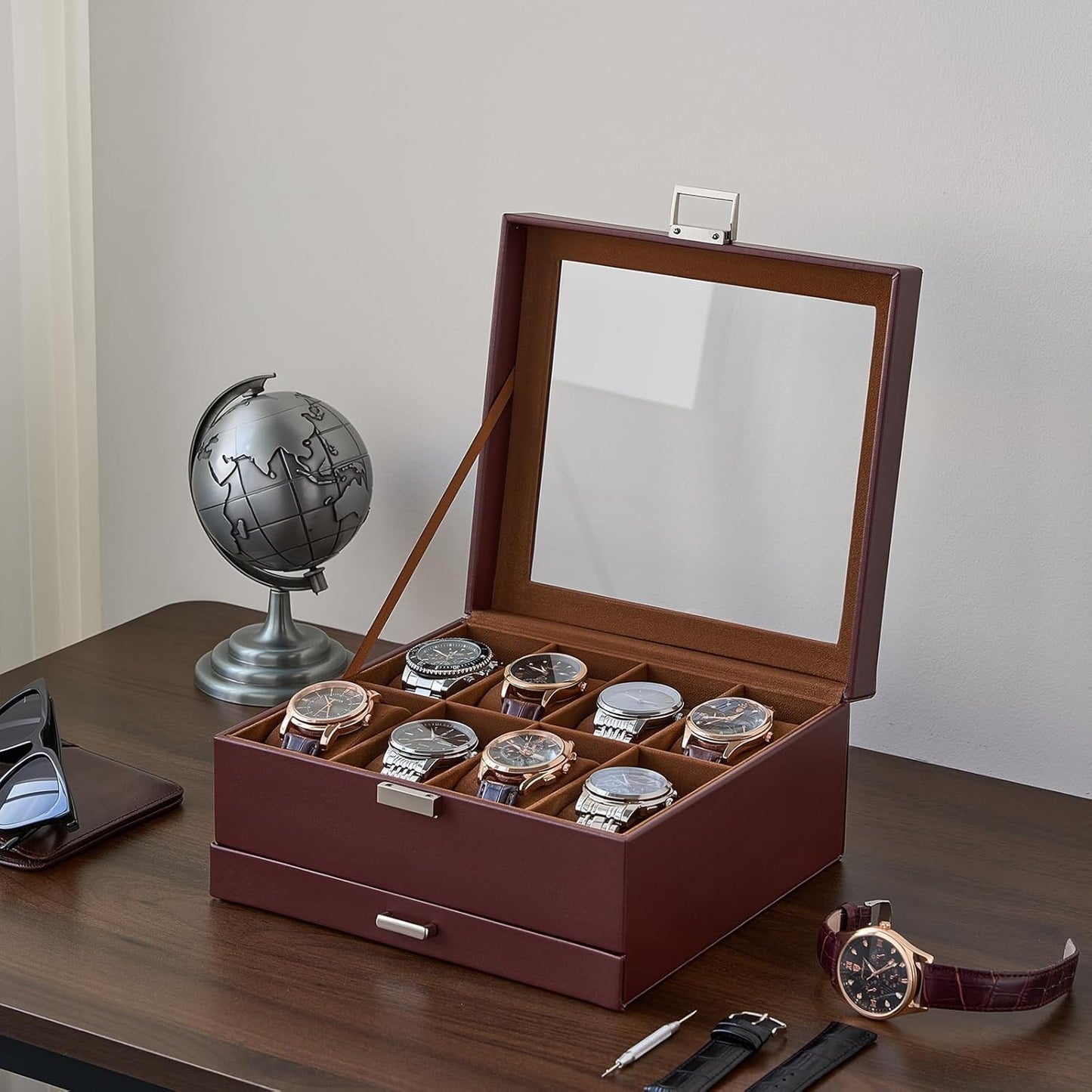 ProCase 8 Slot Men's Watch Box Organizer with Glass Lid - Premium Storage AU