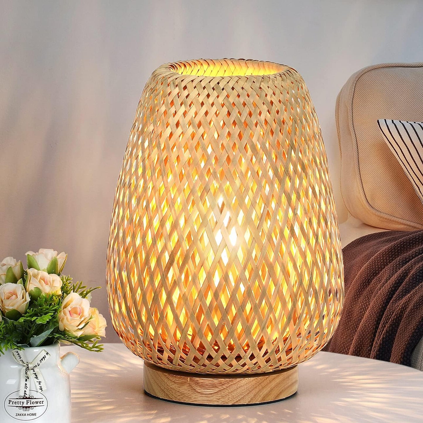 Kinsdan Rattan Table Lamp with Stepless Dimming Feature for Home Decor Australia