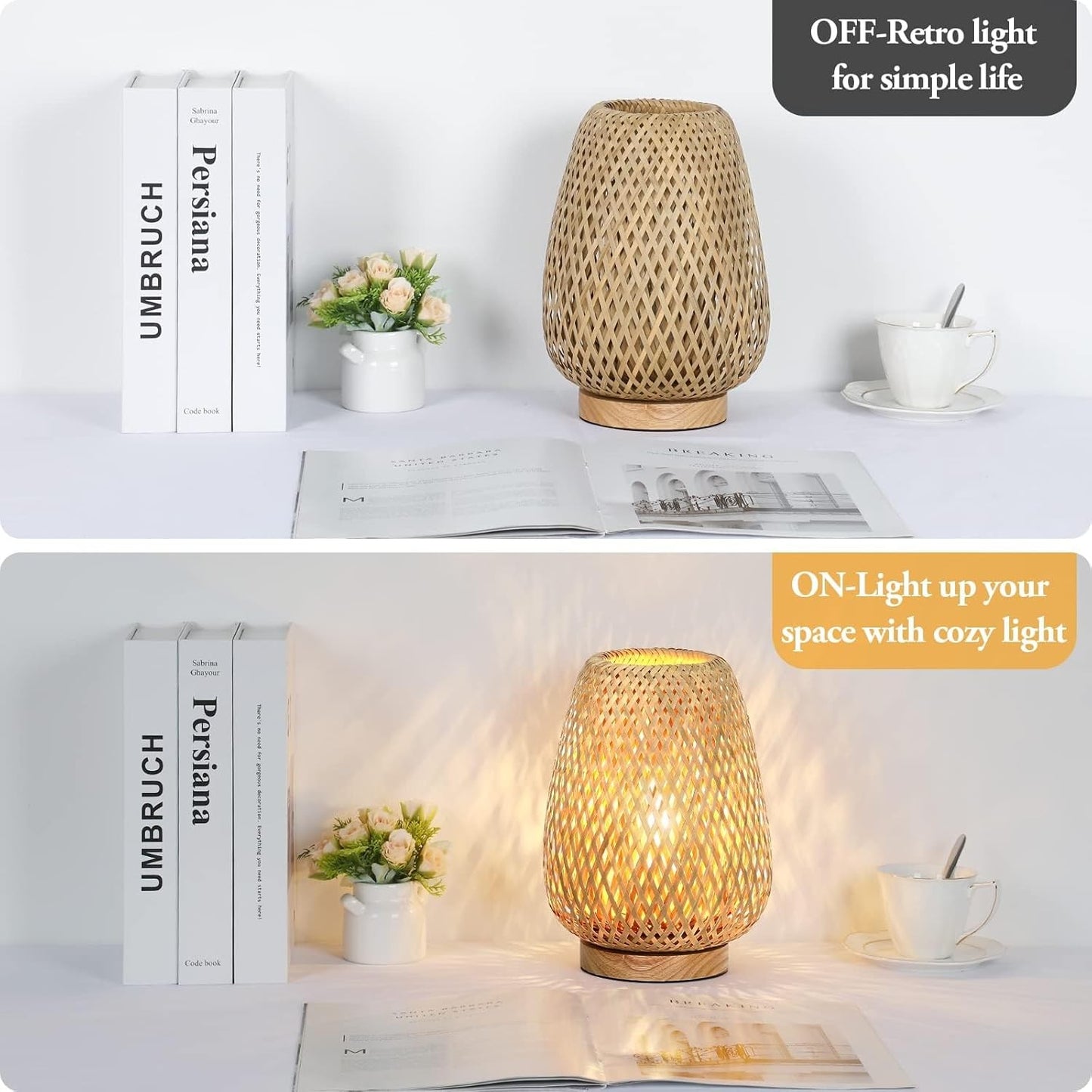 Kinsdan Rattan Table Lamp with Stepless Dimming Feature for Home Decor Australia