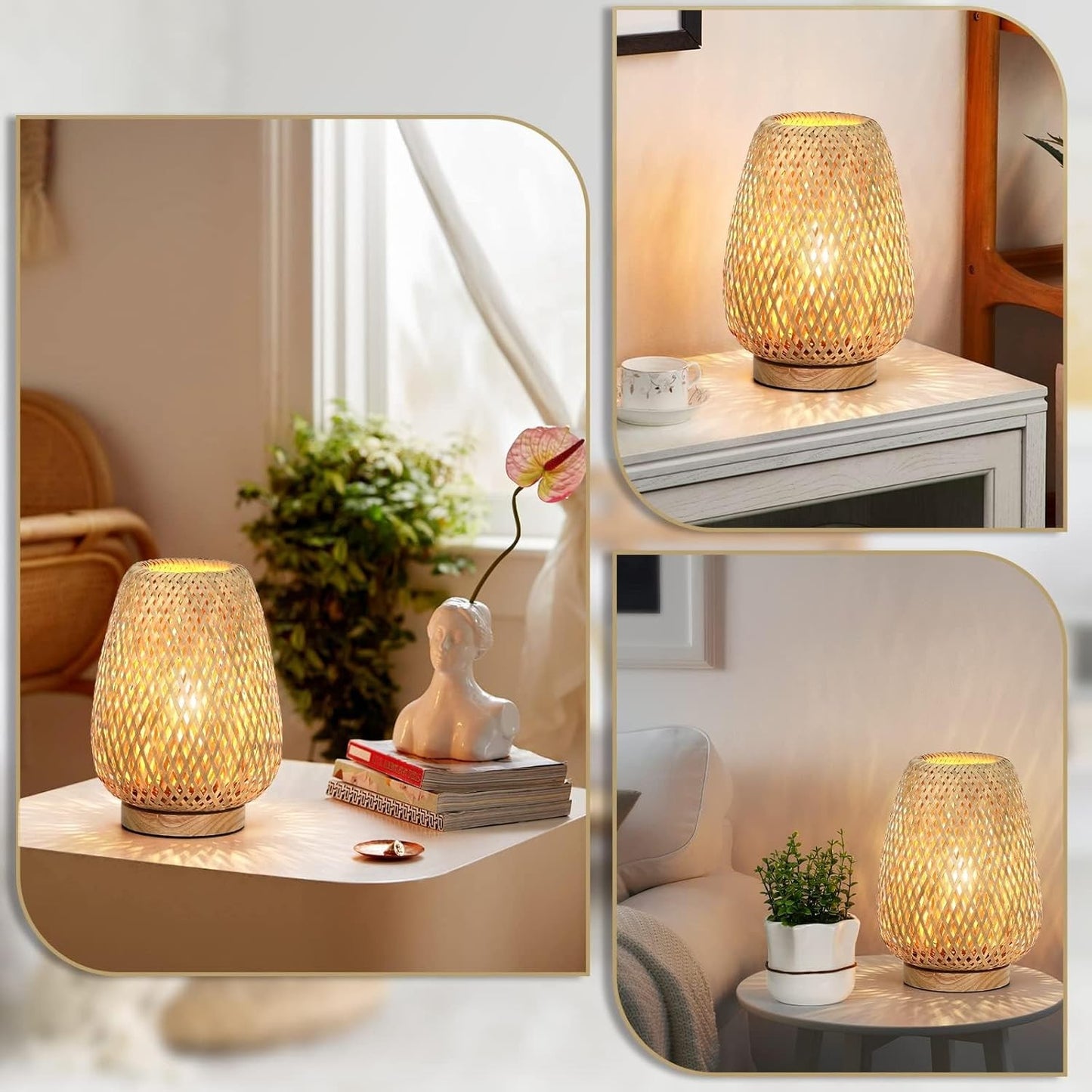 Kinsdan Rattan Table Lamp with Stepless Dimming Feature for Home Decor Australia