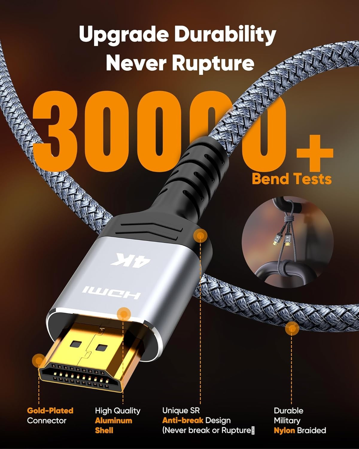 Snowkids 2M High Speed HDMI Cable 4K 60Hz with Ethernet