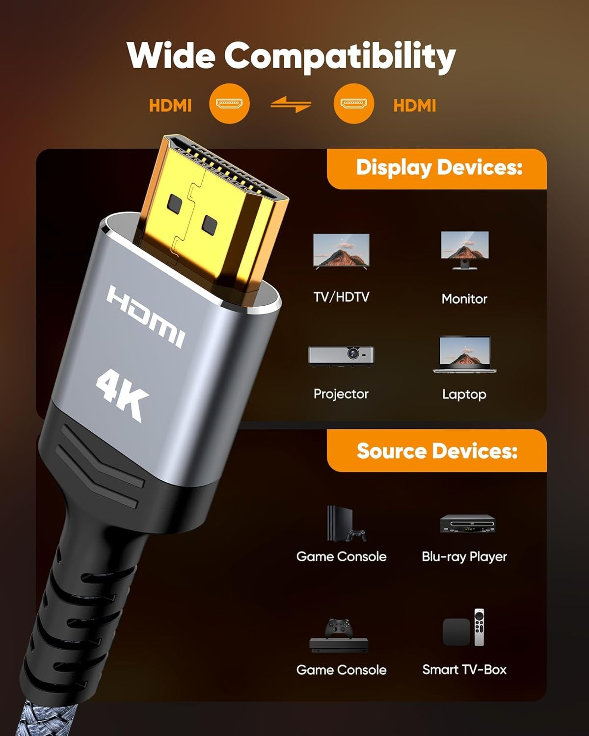Snowkids 2M High Speed HDMI Cable 4K 60Hz with Ethernet