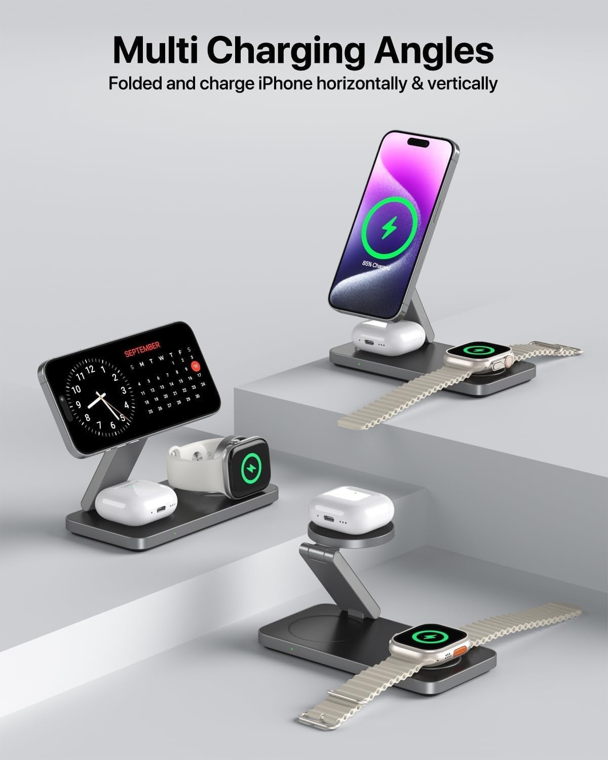 KEEPRO T8 3-in-1 Wireless Charger Station Fast Charging Stand for Apple...
