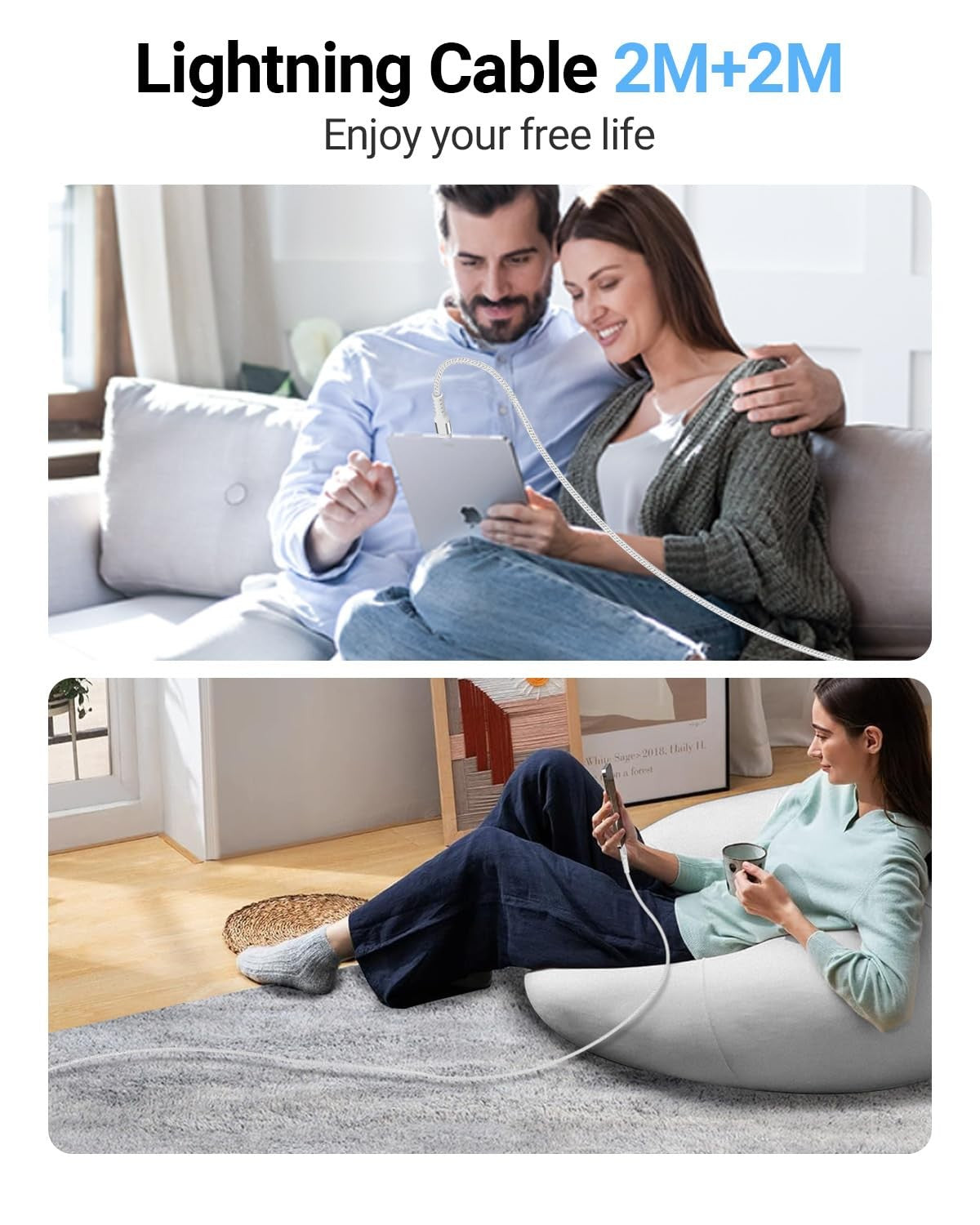 Azhizco iPhone Charger Cable 2M 2Pack MFi Lightning USB A Fast Charge