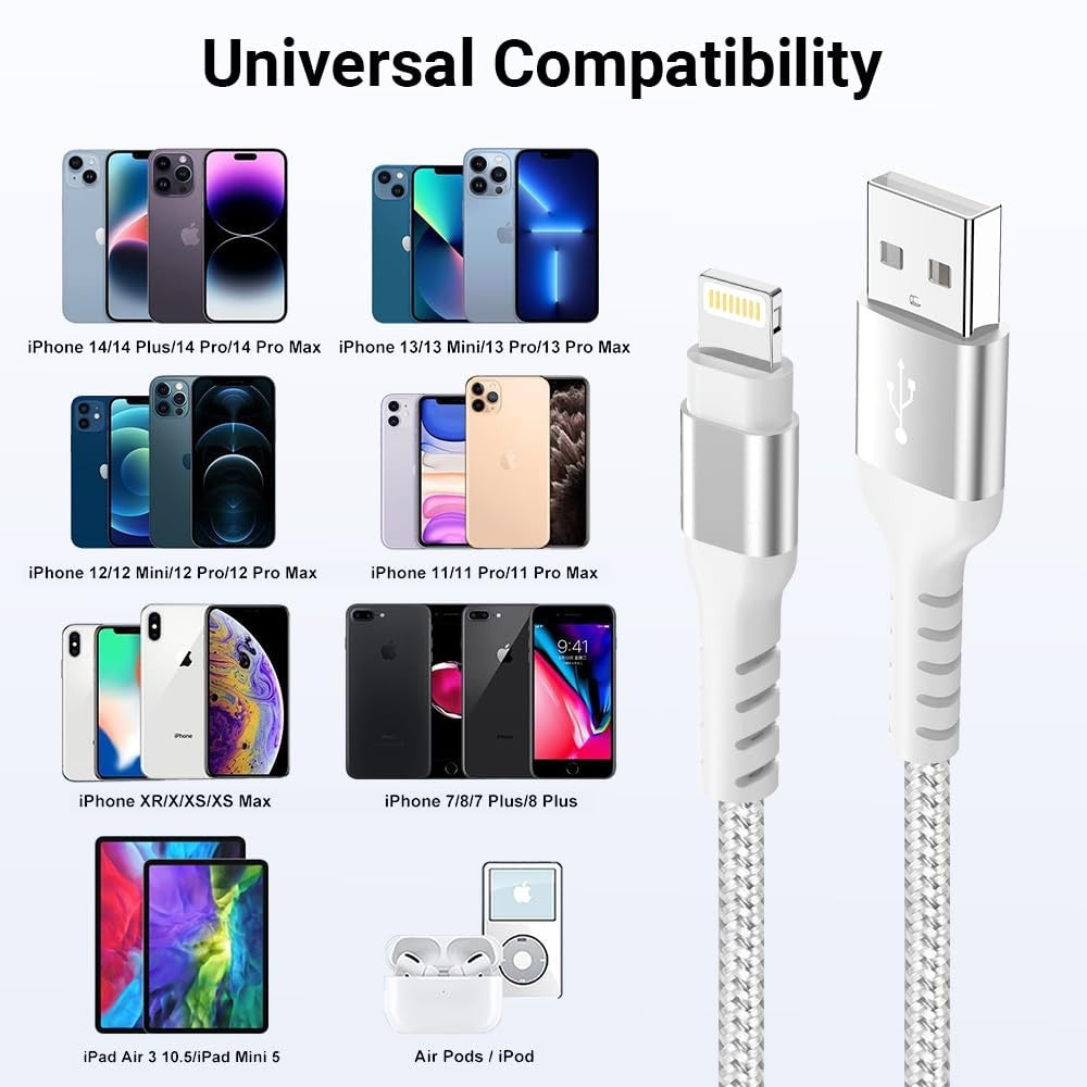 Azhizco iPhone Charger Cable 2M 2Pack MFi Lightning USB A Fast Charge