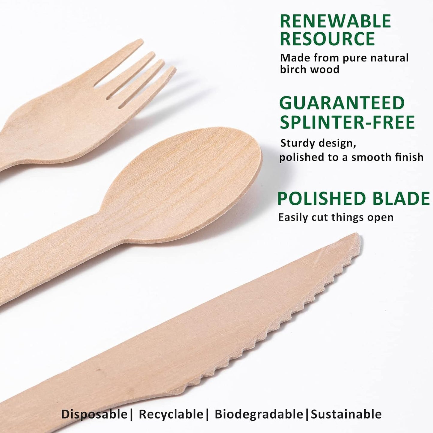 Eidsefe Eco-Friendly Disposable Wooden Forks 6.3" Pack of 100