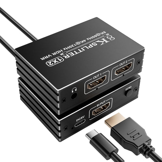 Pubiohs 8K HDMI 2.1 Splitter 1x2 for Dual Monitors with HDR10+
