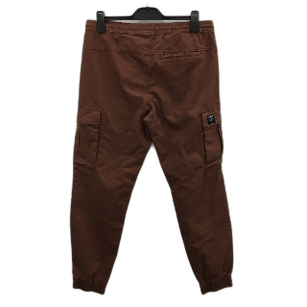 Pull & Bear Brown Cotton Blend Elastic Pullstring Waist Cargo Pants Mens M NEW