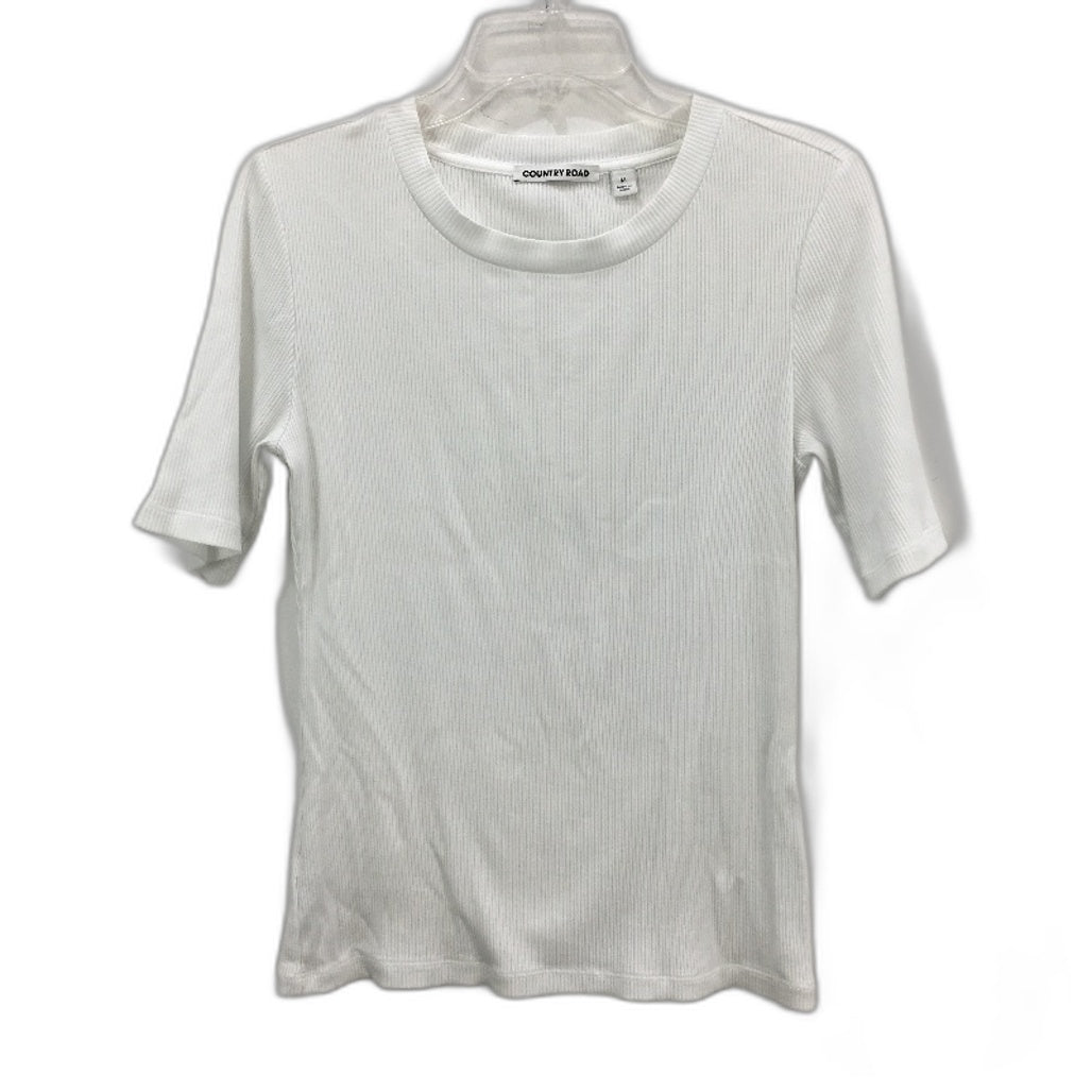 Country Road White Ribbed Round Neck Basic Cotton Blend T-Shirt Ladies Size M