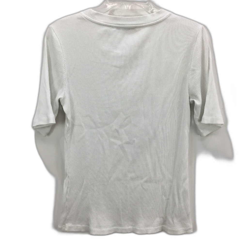 Country Road White Ribbed Round Neck Basic Cotton Blend T-Shirt Ladies Size M