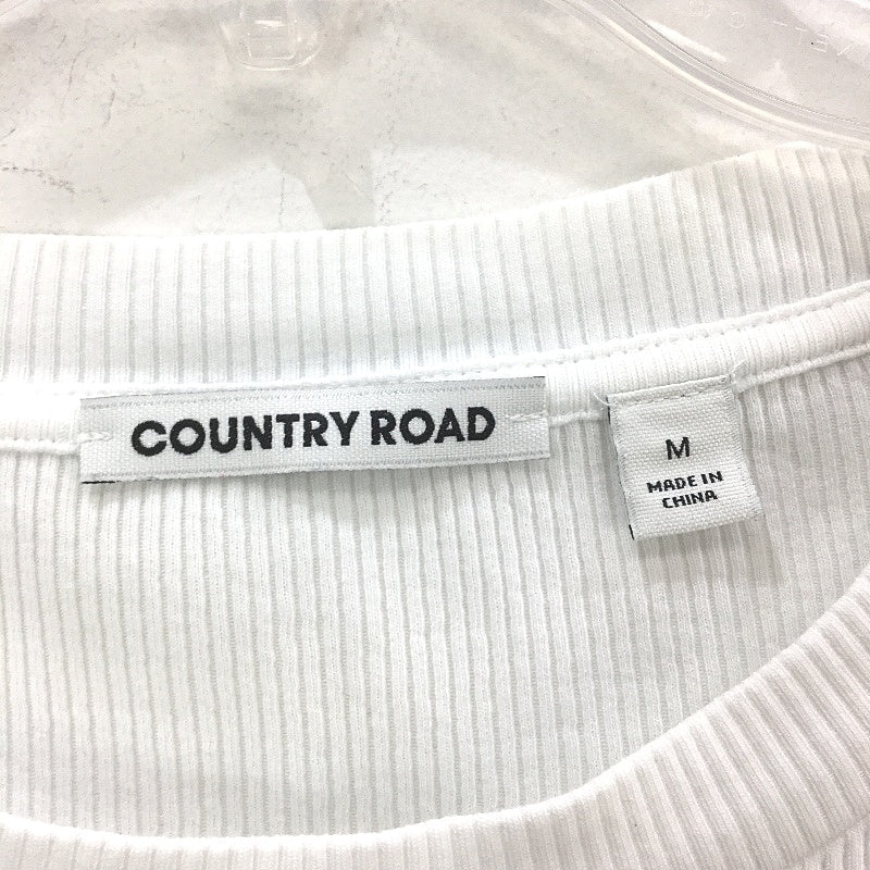 Country Road White Ribbed Round Neck Basic Cotton Blend T-Shirt Ladies Size M