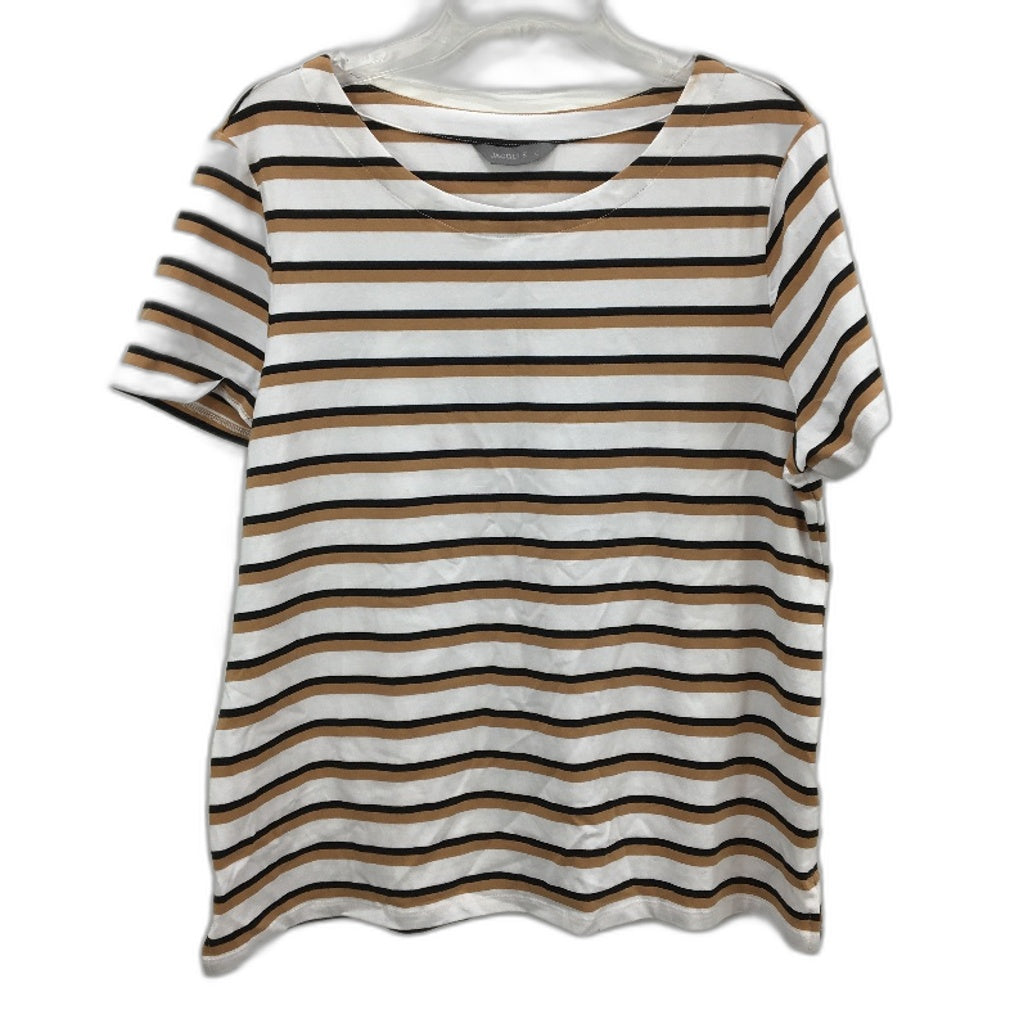 Jacqui E Tan Black White Stripe Cotton Blend Classic T-Shirt Ladies Size XL