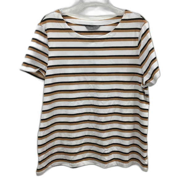 Jacqui E Tan Black White Stripe Cotton Blend Classic T-Shirt Ladies Size XL