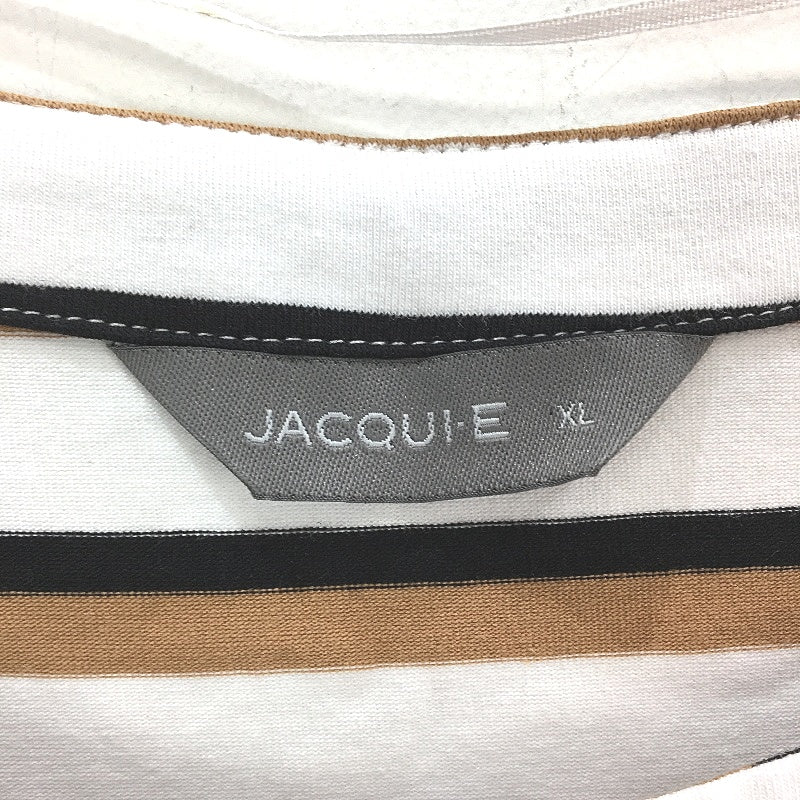 Jacqui E Tan Black White Stripe Cotton Blend Classic T-Shirt Ladies Size XL