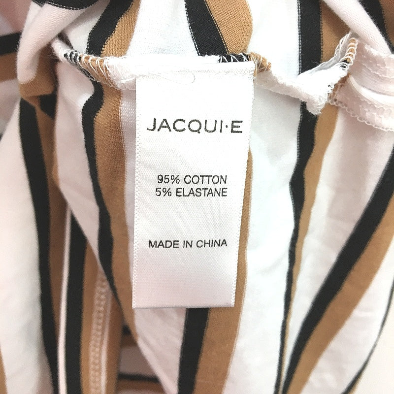 Jacqui E Tan Black White Stripe Cotton Blend Classic T-Shirt Ladies Size XL