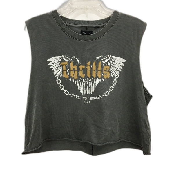 Thrills Byron Bay Design 100% Cotton Fade Grey Sleeveless T-Shirt Ladies Size 14