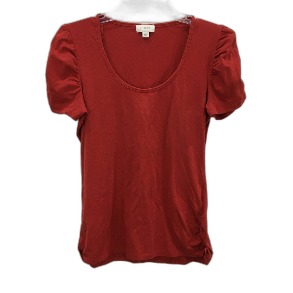 Witchery Red Ruched Sleeve & Side Cotton Blend T-Shirt Ladies Size Large