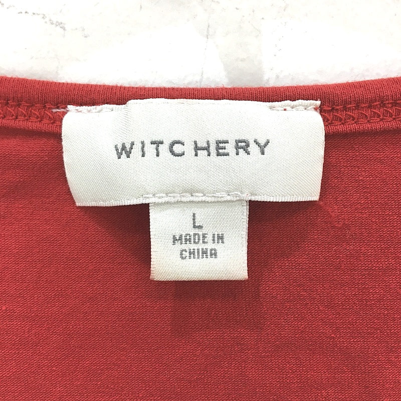 Witchery Red Ruched Sleeve & Side Cotton Blend T-Shirt Ladies Size Large