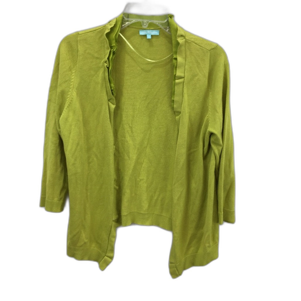 Blue Illusion Lime Green Cotton Blend Knit Style Open Cardigan Ladies Size M