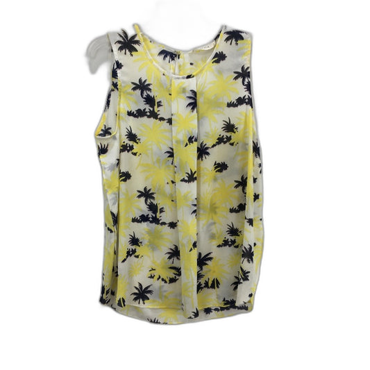Vangelica White With Navy & Yellow Palm Tree Sheer Sleeveless Top Ladies Size 14