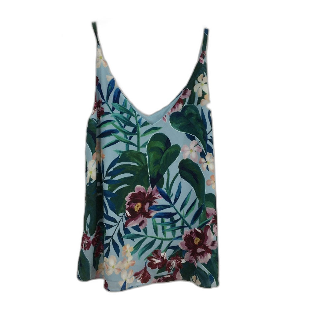 Decjuba Blue & Floral Singlet Style Fully Lined Flowy Summer Top Ladies Size 10