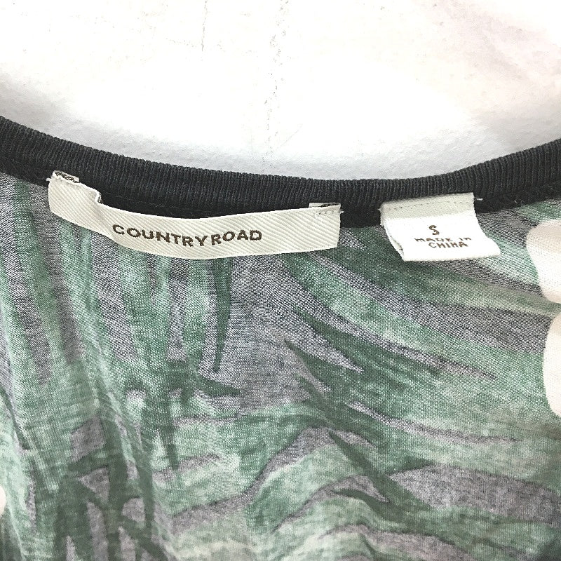 Country Road Black With Green Leaf & White Flowers Singlet Dress Ladies Size S