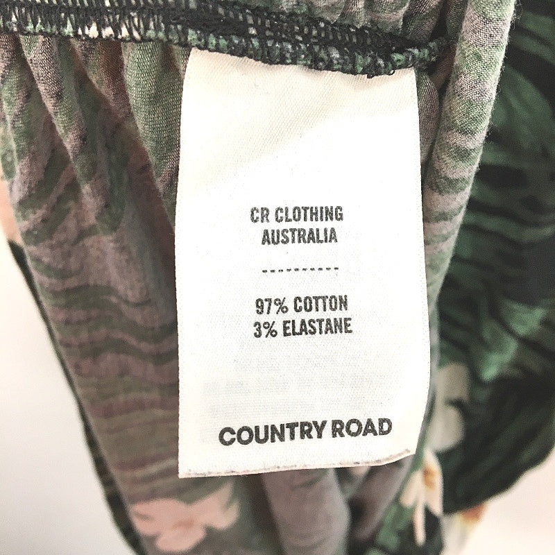 Country Road Black With Green Leaf & White Flowers Singlet Dress Ladies Size S