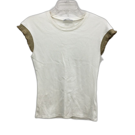 Zara Cream Ribbed Gold Knit Shoulders Sleeveless Slim Fit Top Ladies Size M