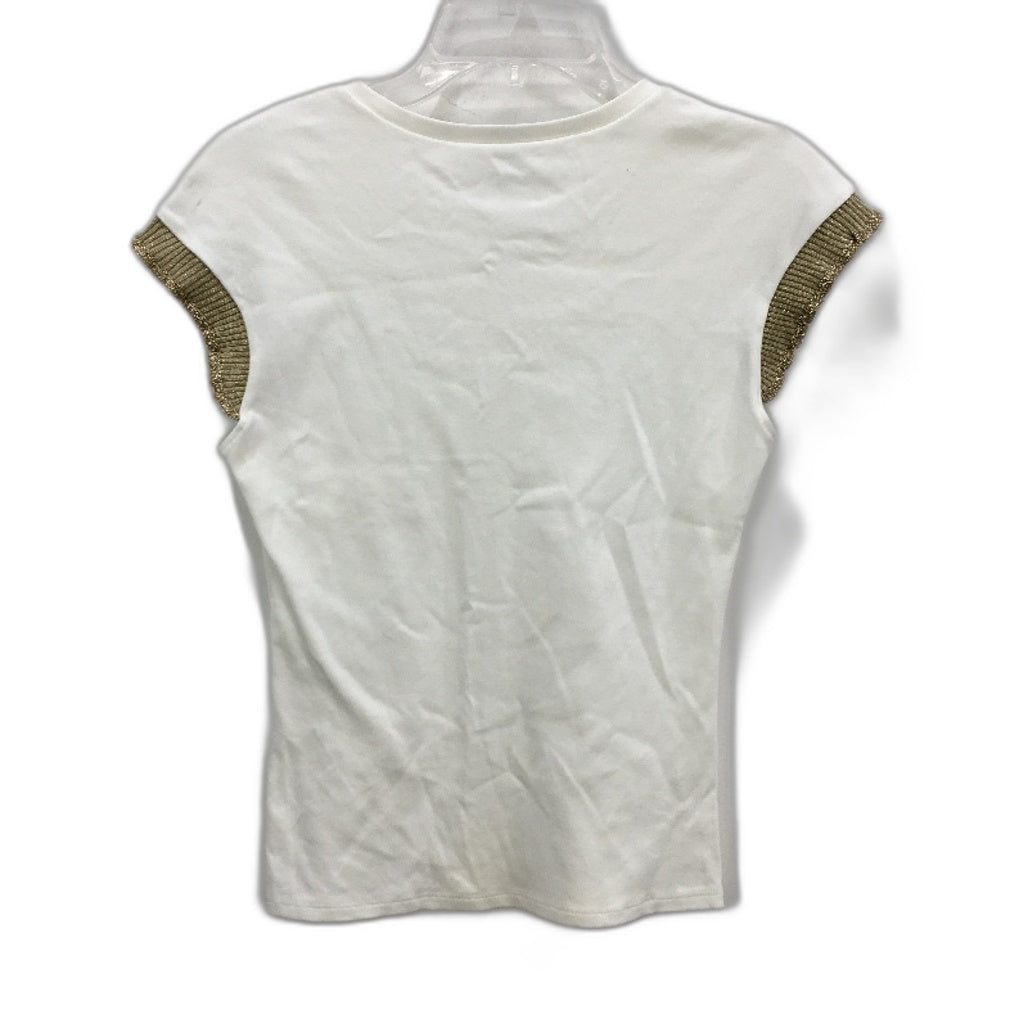 Zara Cream Ribbed Gold Knit Shoulders Sleeveless Slim Fit Top Ladies Size M