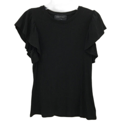 Decjuba Black Stretch Ribbed Ruffled Edged Shoulders Top Ladies Size Large