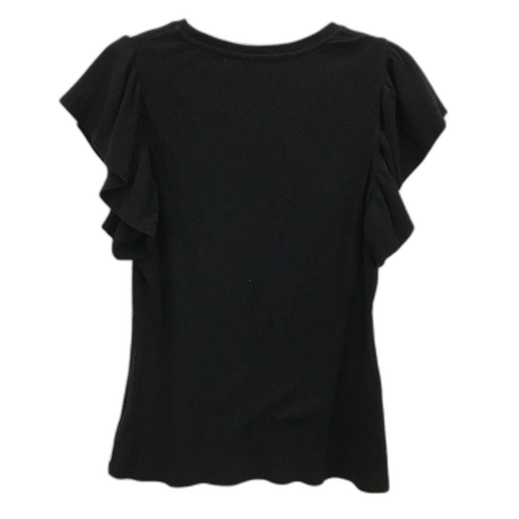 Decjuba Black Stretch Ribbed Ruffled Edged Shoulders Top Ladies Size Large