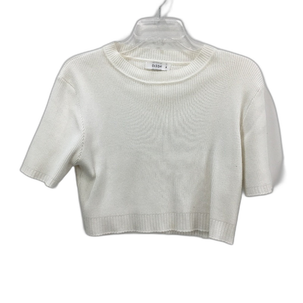 Dissh White Ribbed Knit Short Sleeve Stretch Cropped Top Ladies Size Medium