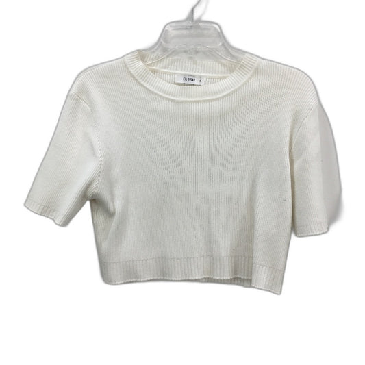 Dissh White Ribbed Knit Short Sleeve Stretch Cropped Top Ladies Size Medium