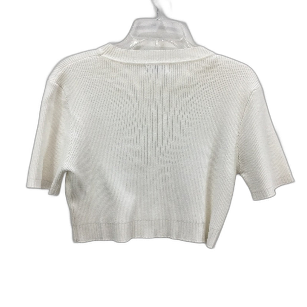 Dissh White Ribbed Knit Short Sleeve Stretch Cropped Top Ladies Size Medium