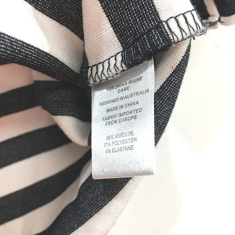 Veronika Maine Black & White Striped Straight Neck T-Shirt Top Ladies Size Small