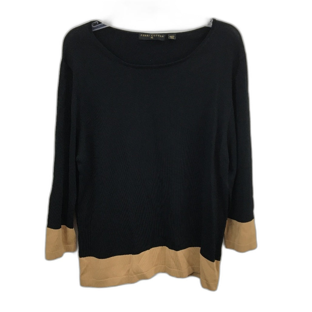 Perri Cutten Black & Tan 3/4 Sleeve Stretch Viscose Spandex Top Ladies Size XL
